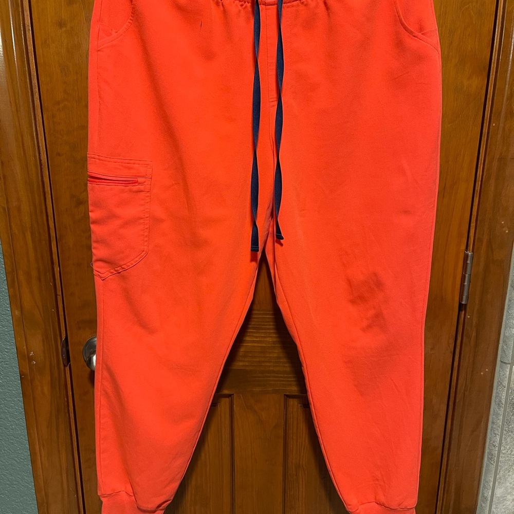 Figs Women's Scrub Top and Pants Set in Bright Orange - Picture 5 of 10